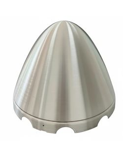 High‑precision aluminum alloy engine cowling for UAV applications, manufactured by metal spinning with a 2mm wall thickness and Ø520×H400 dimensions. Polished surface provides excellent appearance, smooth airflow performance, and reliable strength